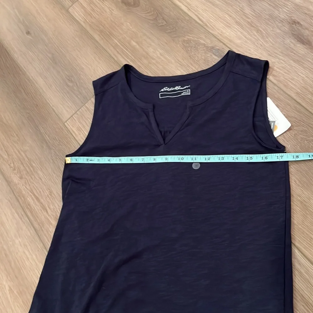 NWT Eddie Bauer Size Small Semi-Sheer Navy Wide Strap Tank Athletic Sporty - Picture 11 of 15